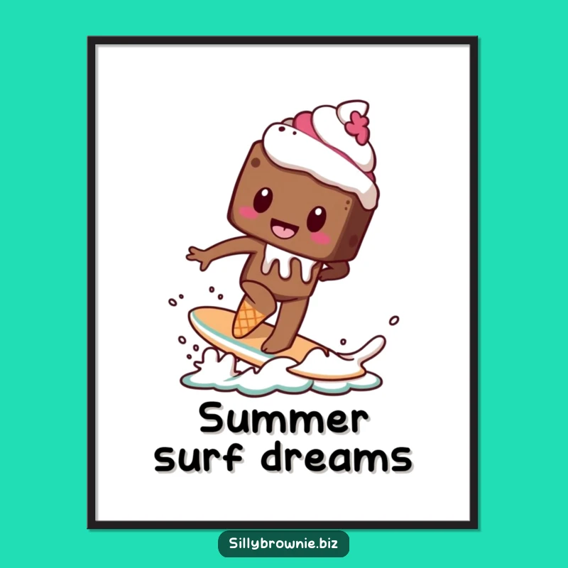 Funny Brownie Surf Digital Art - Hilarious Melting Dessert Poster Gift