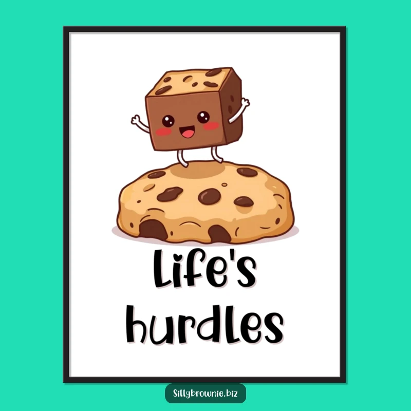 Funny Brownie Jumping Art Print - Hilarious Dessert Scene Poster Gift