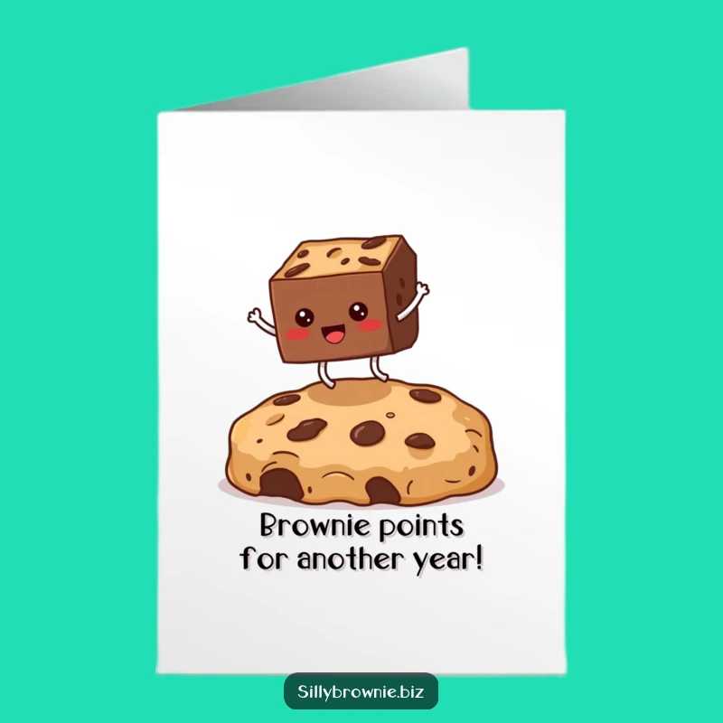 Free Printable Funny Birthday Card: Jumping Brownie Leaping Over Crumb