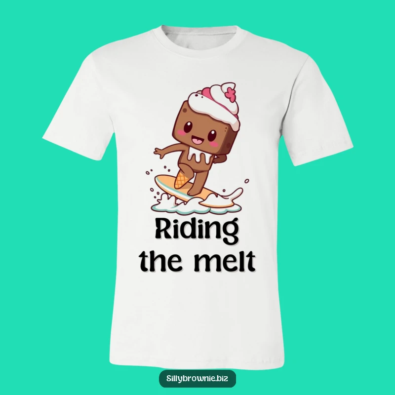 Funny Brownie Surf T-Shirt - Hilarious Melting Dessert Adventure Tee Gift